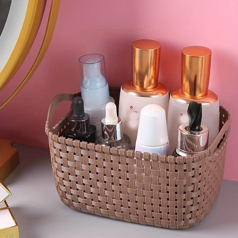 Stylish Rattan Desktop Storage Basket Durable Plastic