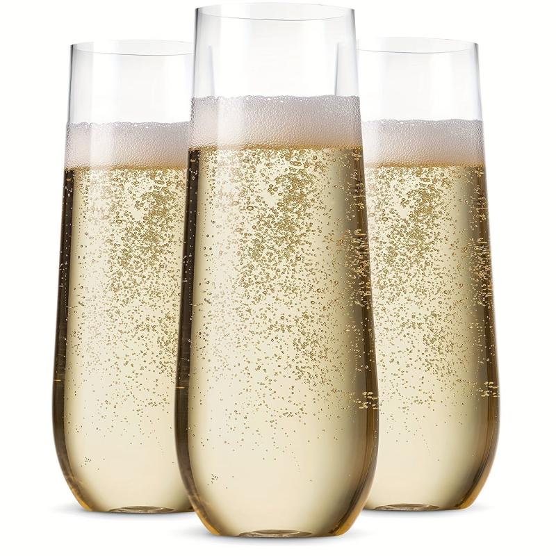 4pcs Unbreakable 9oz Stemless Champagne Flutes Clear Plastic Wine Glasses