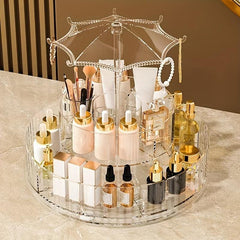 Large Capacity Spinning Makeup Organizer with Umbrella Stand