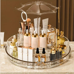 Large Capacity Spinning Makeup Organizer with Umbrella Stand