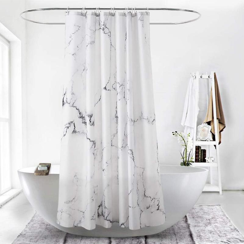 Gray Marble Pattern Shower Curtain Waterproof Fabric Bathroom Curtain