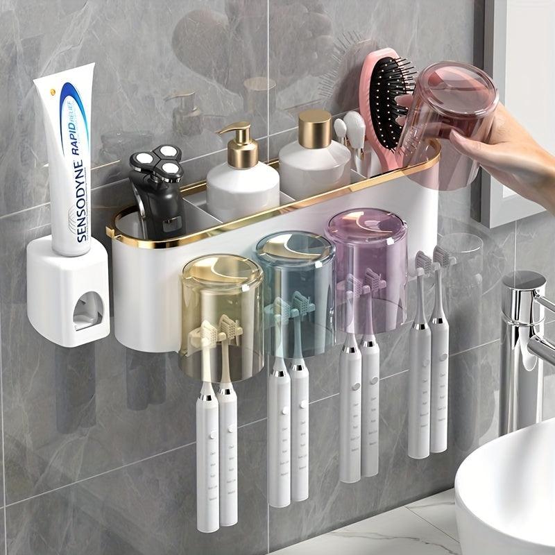 Toothbrush Holder With Gargle Cup Automatic Toothpaste Dispenser