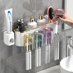 Toothbrush Holder With Gargle Cup Automatic Toothpaste Dispenser
