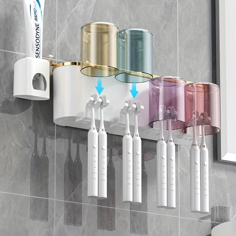 Toothbrush Holder With Gargle Cup Automatic Toothpaste Dispenser