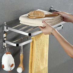 Stainless Steel Bathroom Shelves with Towel Bar Wall Mounted Towel Holder