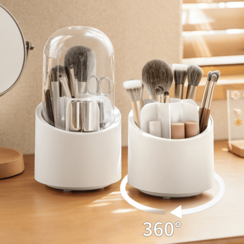 360 Rotating Makeup Brush Storage Box Portable Desktop Organizer
