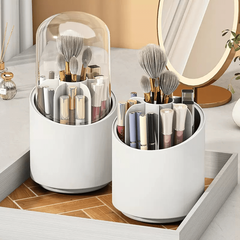 360 Rotating Makeup Brush Storage Box Portable Desktop Organizer