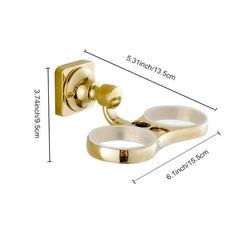 Silver Dual Toothbrush Holder with 2 Glass Cups Bathroom Accessory