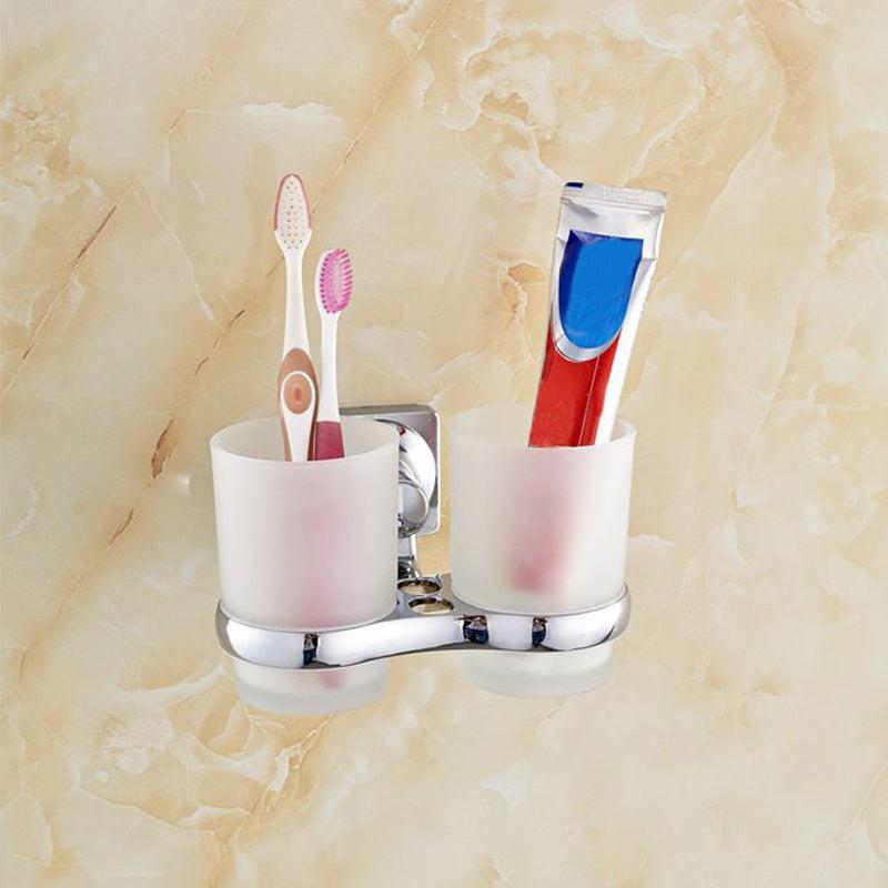 Silver Dual Toothbrush Holder with 2 Glass Cups Bathroom Accessory