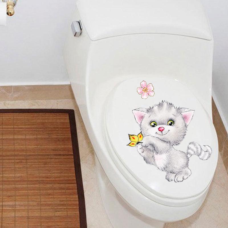 1pc Cartoon Kitten Toilet Stickers Self Adhesive Bathroom Decor