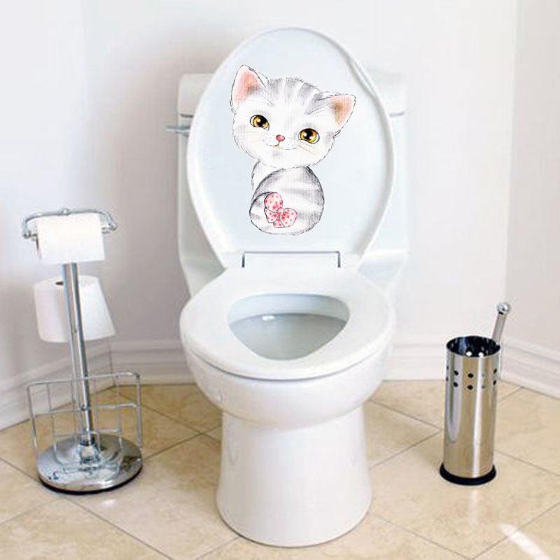 1pc Cartoon Kitten Toilet Stickers Self Adhesive Bathroom Decor