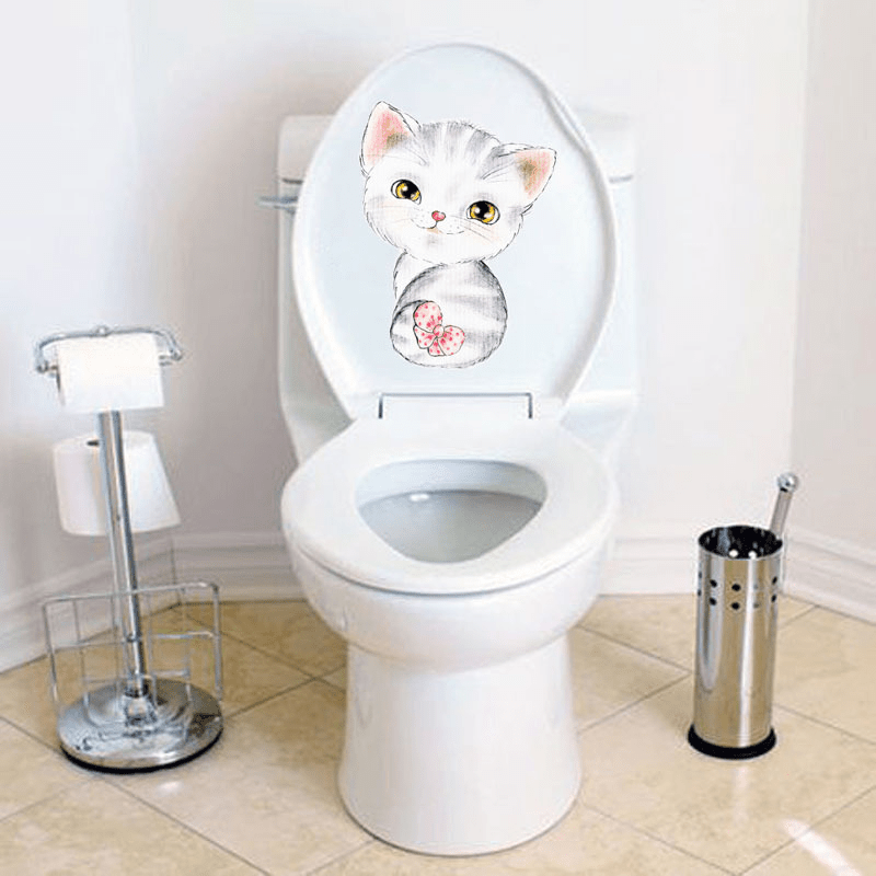 1pc Cartoon Kitten Toilet Stickers Self Adhesive Bathroom Decor