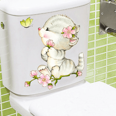 1pc Cartoon Kitten Toilet Stickers Self Adhesive Bathroom Decor