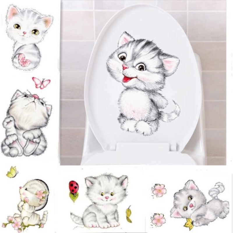 1pc Cartoon Kitten Toilet Stickers Self Adhesive Bathroom Decor