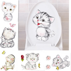 1pc Cartoon Kitten Toilet Stickers Self Adhesive Bathroom Decor