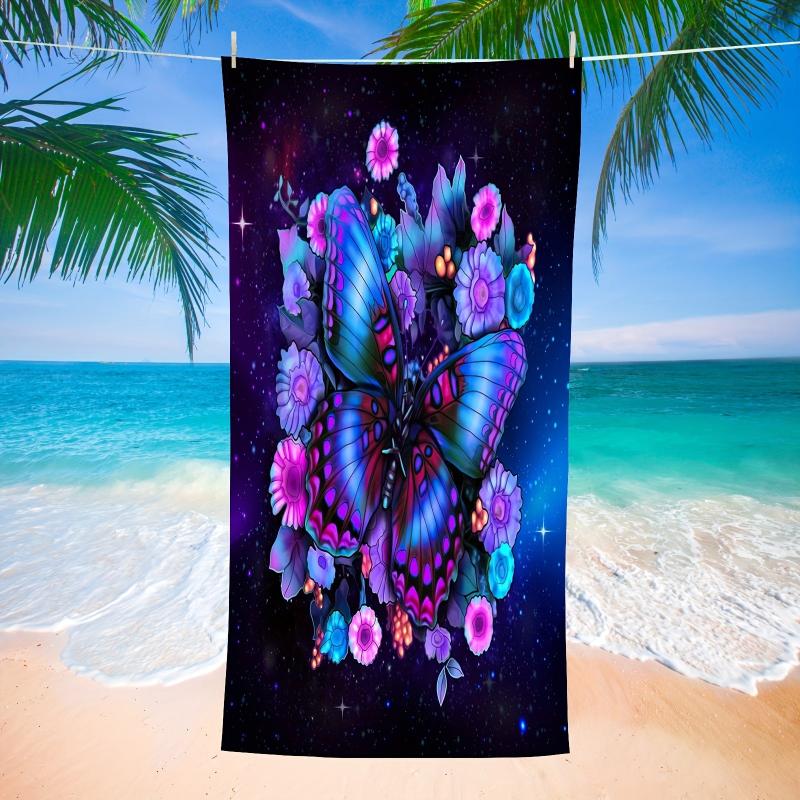 Purple Butterfly Beach Towel Rectangular Outdoor Sports Towel