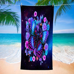 Purple Butterfly Beach Towel Rectangular Outdoor Sports Towel