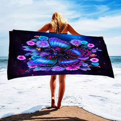 Purple Butterfly Beach Towel Rectangular Outdoor Sports Towel