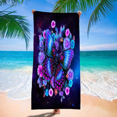 Purple Butterfly Beach Towel Rectangular Outdoor Sports Towel