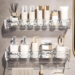 Wall Mount Bathroom Storage Rack with Hooks & Tray