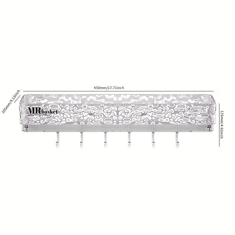 Wall Mount Bathroom Storage Rack with Hooks & Tray