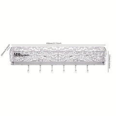 Wall Mount Bathroom Storage Rack with Hooks & Tray