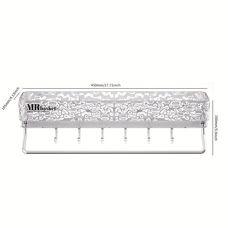 Wall Mount Bathroom Storage Rack with Hooks & Tray