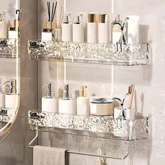 Wall Mount Bathroom Storage Rack with Hooks & Tray