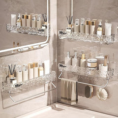 Wall Mount Bathroom Storage Rack with Hooks & Tray
