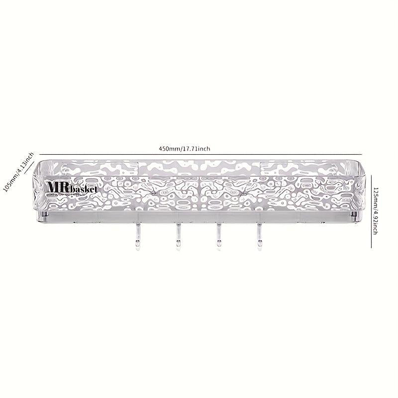 Wall Mount Bathroom Storage Rack with Hooks & Tray