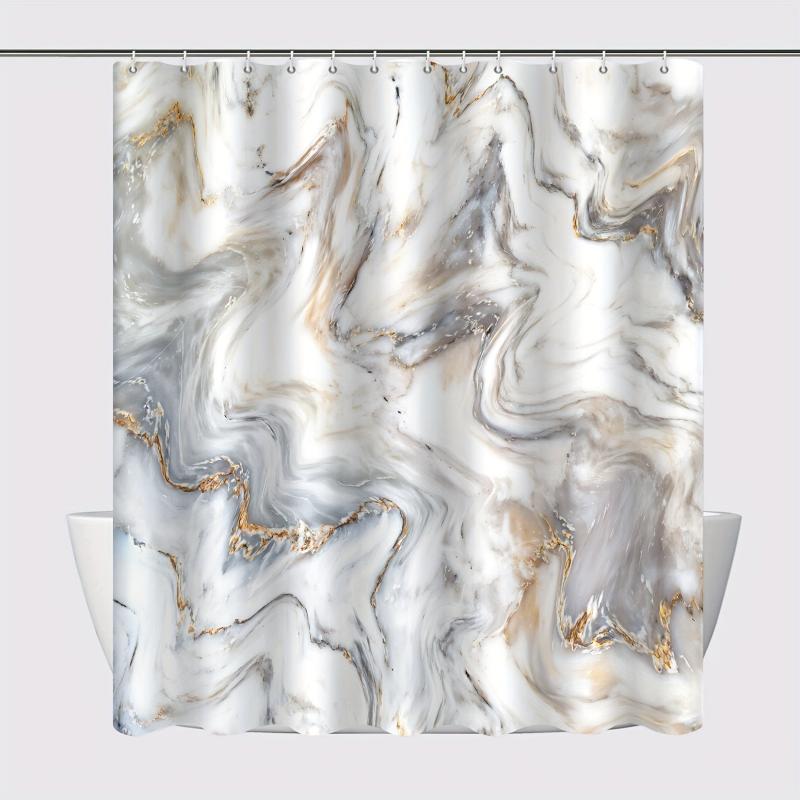 Gray Marble Bathroom Shower Curtain Abstract Modern Waterproof