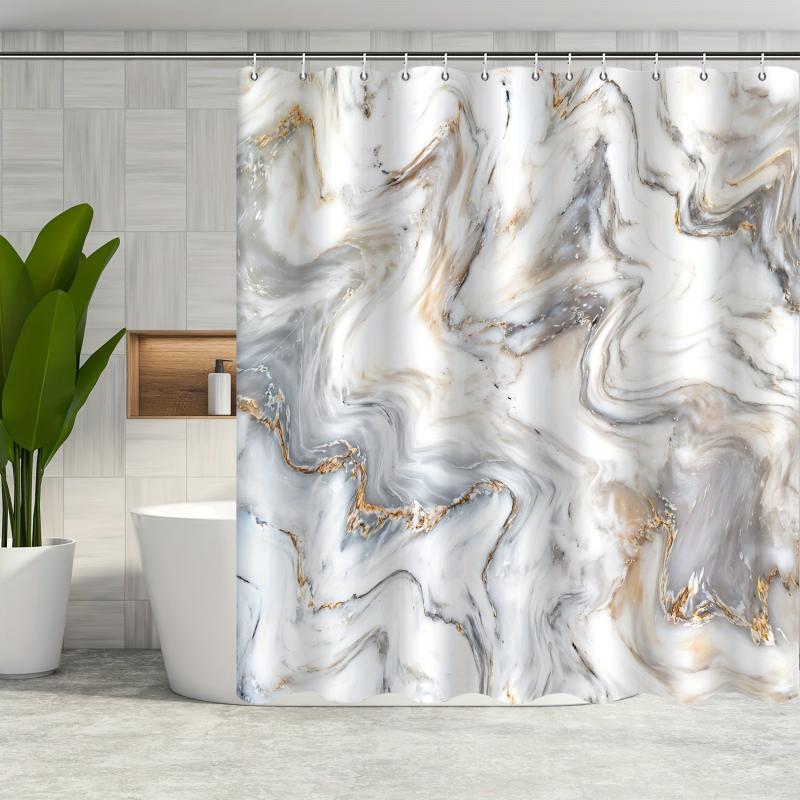 Gray Marble Bathroom Shower Curtain Abstract Modern Waterproof