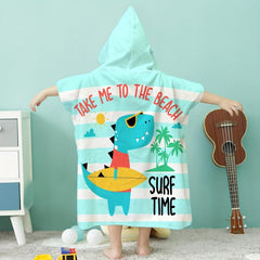 Dinosaur Pattern Kids Hooded Bath Towel Soft Absorbent Bath Robe