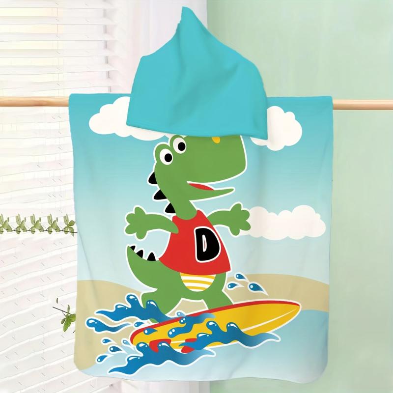 Dinosaur Pattern Kids Hooded Bath Towel Soft Absorbent Bath Robe