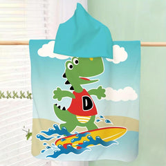 Dinosaur Pattern Kids Hooded Bath Towel Soft Absorbent Bath Robe
