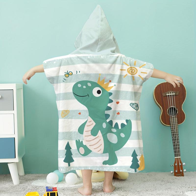 Dinosaur Pattern Kids Hooded Bath Towel Soft Absorbent Bath Robe