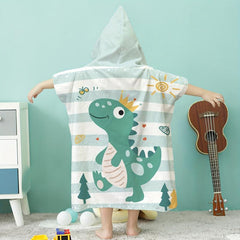 Dinosaur Pattern Kids Hooded Bath Towel Soft Absorbent Bath Robe
