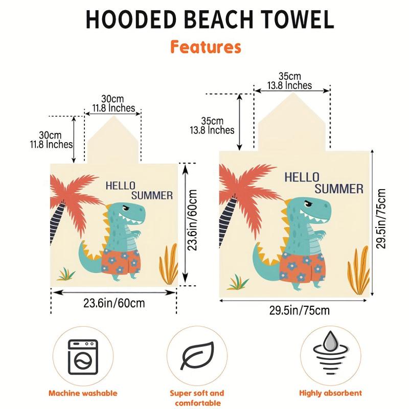 Dinosaur Pattern Kids Hooded Bath Towel Soft Absorbent Bath Robe
