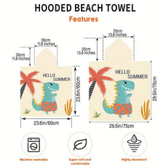 Dinosaur Pattern Kids Hooded Bath Towel Soft Absorbent Bath Robe