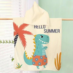 Dinosaur Pattern Kids Hooded Bath Towel Soft Absorbent Bath Robe