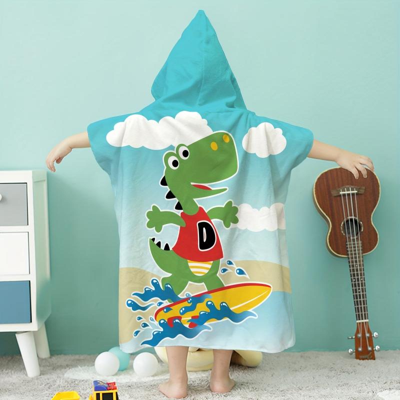 Dinosaur Pattern Kids Hooded Bath Towel Soft Absorbent Bath Robe