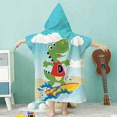 Dinosaur Pattern Kids Hooded Bath Towel Soft Absorbent Bath Robe