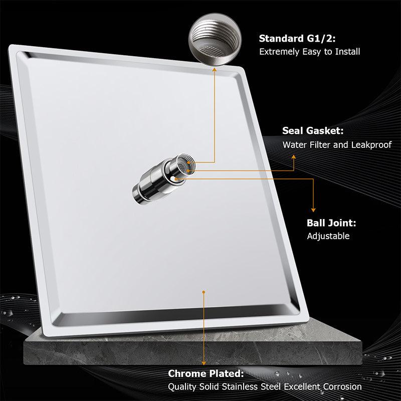 Large Square Rain Shower Head Stainless Steel High Flow Universal Mount
