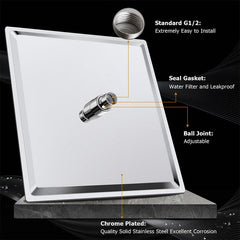 Large Square Rain Shower Head Stainless Steel High Flow Universal Mount