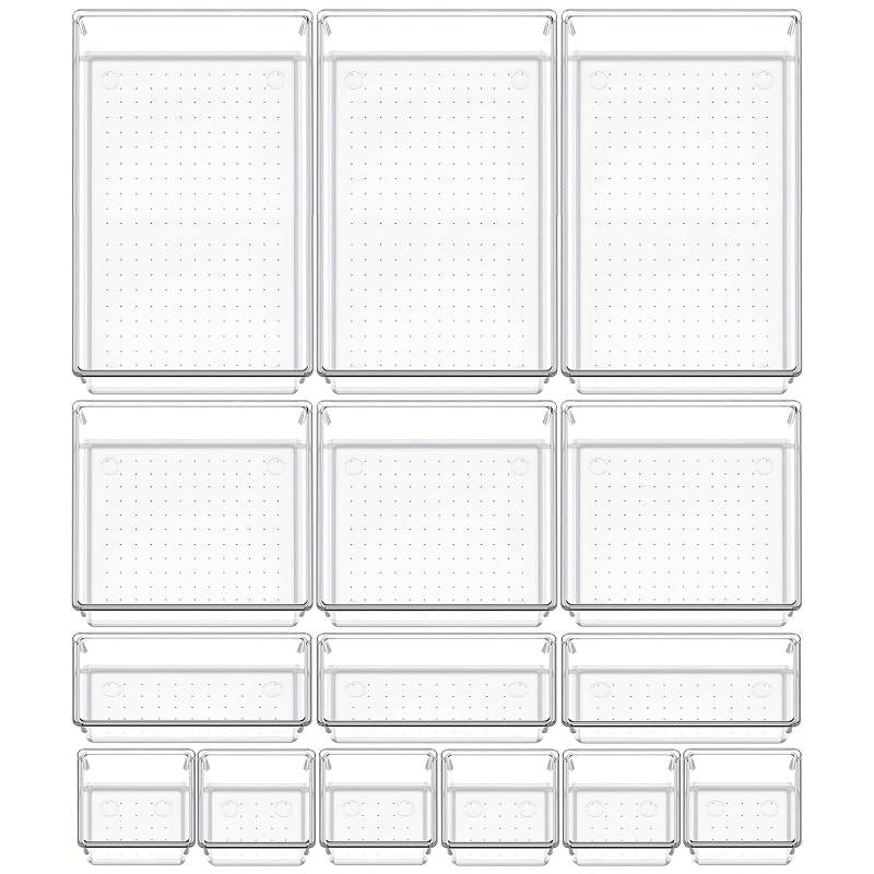 15Pcs Bathroom Drawer Tray Dividers Set Desk Organizer Plastic Vanity Trays