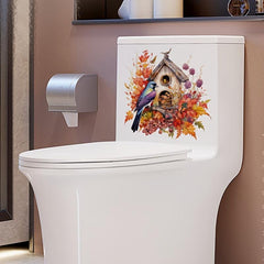 Bird and Flower Toilet Stickers Bathroom Wall Decorative Tools Scenery