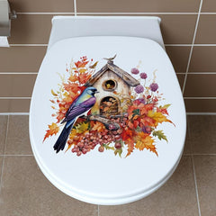 Bird and Flower Toilet Stickers Bathroom Wall Decorative Tools Scenery