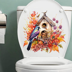 Bird and Flower Toilet Stickers Bathroom Wall Decorative Tools Scenery