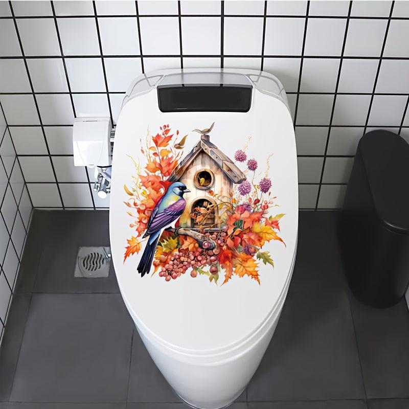 Bird and Flower Toilet Stickers Bathroom Wall Decorative Tools Scenery