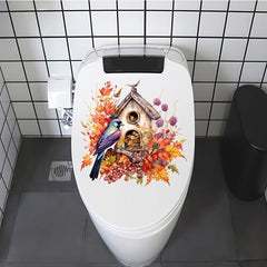 Bird and Flower Toilet Stickers Bathroom Wall Decorative Tools Scenery